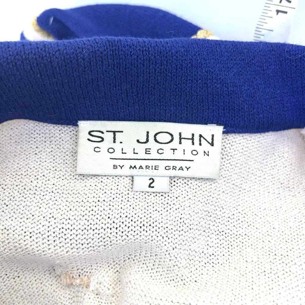 St. John Vintage Santana Knit Military Nautical Cropped Jacket Blazer 2 Blue - Picture 3 of 9